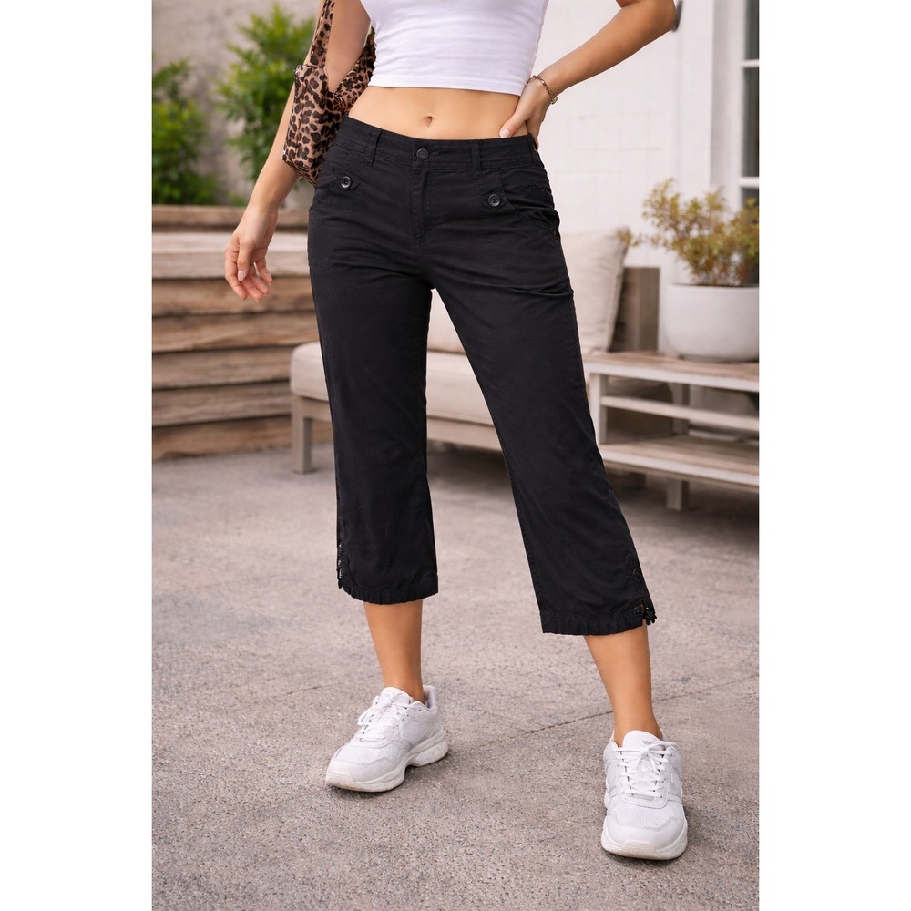 Calvin Klein Cargo Capri Pants Womens 10 Black Cotton Y2K Vintage Streetwear